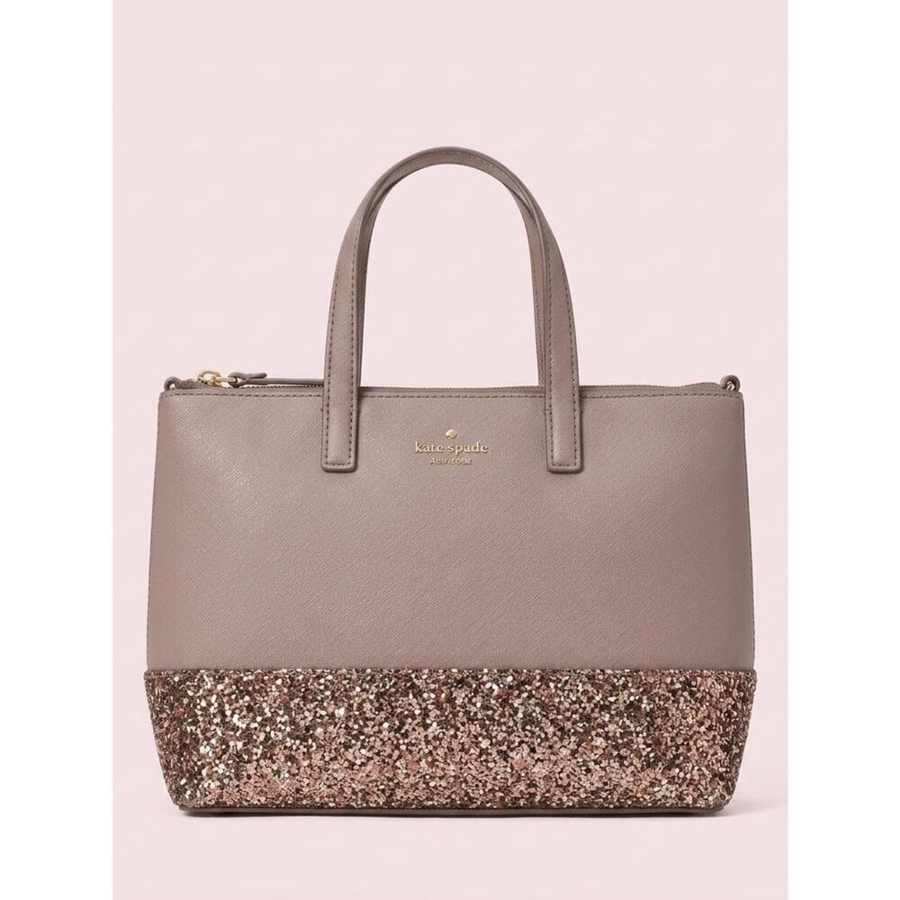NWT Kate Spade Grey & Silver Glitter Tote Handbag w/ Crossbody Strap